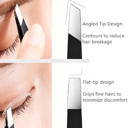 Bestac Professional Tweezer Kit - For Eyebrows, Facial Hair & Splinter Removal - High-Precision Stainless Steel Ingrown Hair Tweezers (Black)
