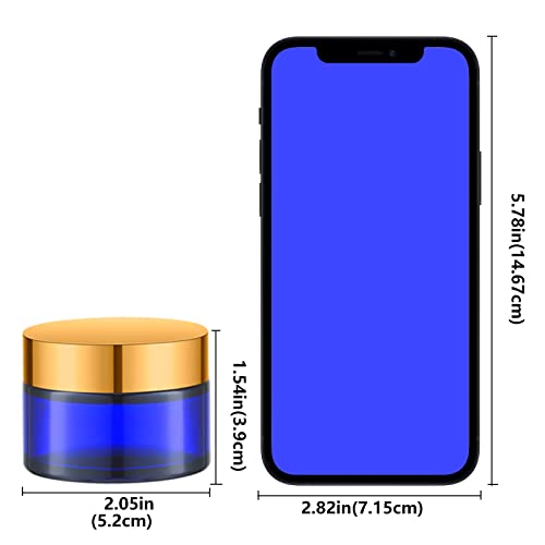 Lil Ray 1 oz Round Cobalt Blue Glass Jar with Inner Liners and Gold Lid (24pcs)