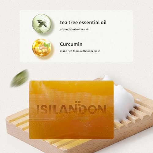 ISILANDON Turmeric and Tea Tree Oil Cleansing Soap Infused with Aloe, Bamboo Charcoal & Nourishing Oils