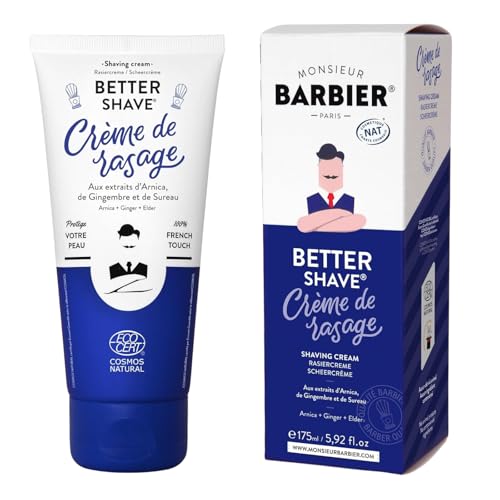 Better Shave Shaving Cream | Vegan Luxury Dense, Rich & Creamy Lather Smooth Wet Shave, Grooming Routine Gifts Natural With Coconut & Sunflower Seed Oil, Ginger Made in France 175ml