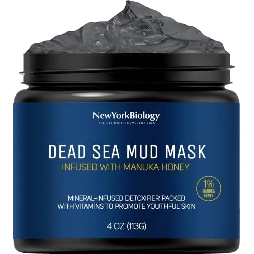 New York Biology Dead Sea Mud Mask for Face and Body with Manuka Honey with 3 pcs Face Mask Brush Applicators - Spa Quality Pore Reducer for Acne, Blackheads and Oily Skin