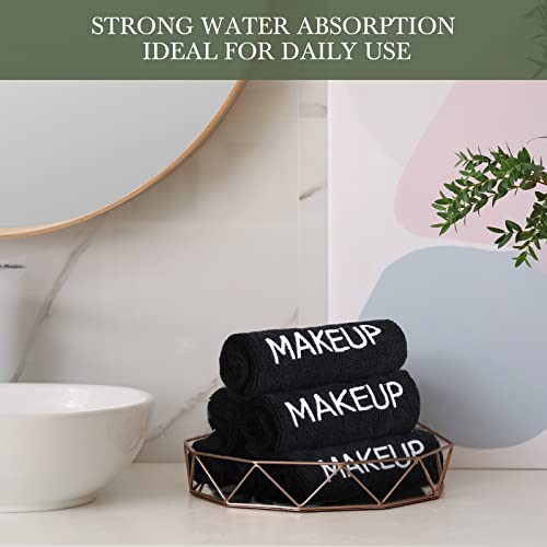 Riakrum 50 Pcs Makeup Washcloths Cotton Makeup Remover Towels Cosmetic Face Towel Absorbent Soft Facial Towels for Women Girls Face Cleansing Skin Care Gifts, 9.8 x 9.8 Inch (Black)