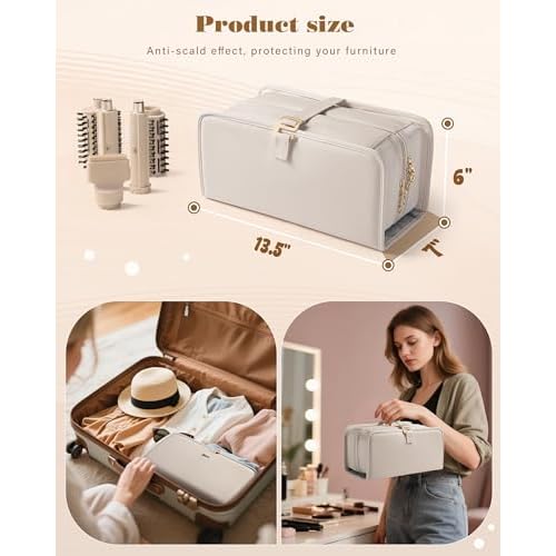 Hair Tools Travel Bag with Heat Resistant Mat Compatible with Shark Flexstyle, Hair Tool Organizer for Multi-Stylers and Hair Dryer, Beige