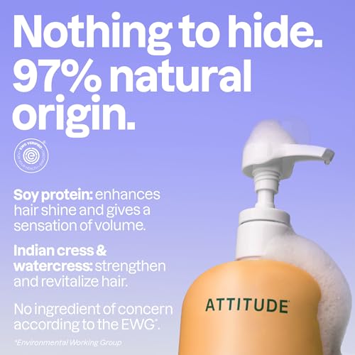 ATTITUDE Volume and Shine Hair Shampoo, EWG Verified, For Thin Hair, Naturally Derived Ingredients, Vegan and Plant Based, Soy Protein And Cranberries, 32 Fl Oz