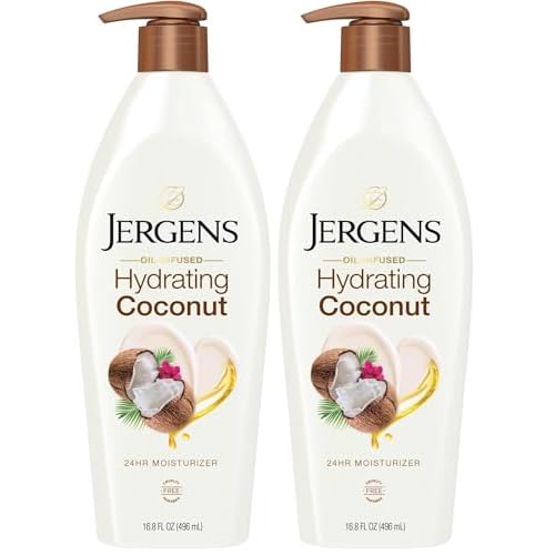 Jergens Hydrating Coconut Body Lotion,Hand and Body Moisturizer,Infused with Coconut Oil,Hydrates Dry Skin Instantly,Dermatologist Tested,16.8 oz,(Pack of 2)