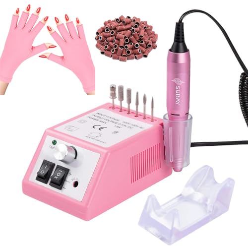 SUBAY Professional Finger Toe Nail Care Electric Nail Drill Machine with Fingerless Gloves with UPF 50+ Protection for Manicures