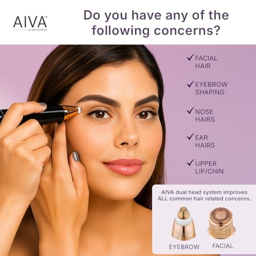 SPA SCIENCES AIVA: 2-in-1/Double Sided Facial Hair Remover & Eyebrow Trimmer USB Rechargeable with Built-in LED Lights