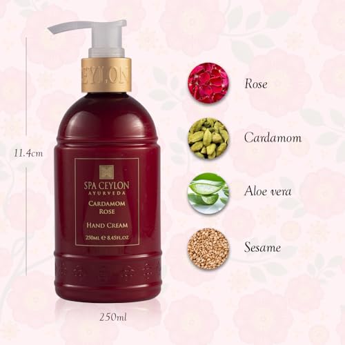 SPA CEYLON Cardamom Rose Hand Cream | Nourishing Hand Moisturizer with Mango Butter, Kokum Butter & Rice Bran | Uplifting Natural Hand Care for All Skin Types