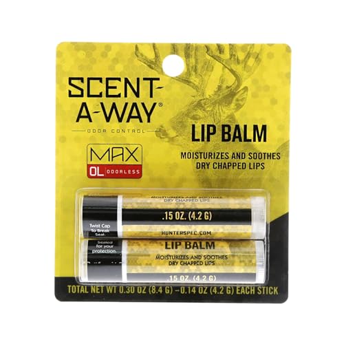 Hunters Specialties Scent-A-Way MAX Odorless Lip Balm, 2 Pack - SPF 30 Sunscreen Protection Long-Lasting Moisturizer for Dry Chapped Lips for Hunters, Trappers, Anglers, and Campers