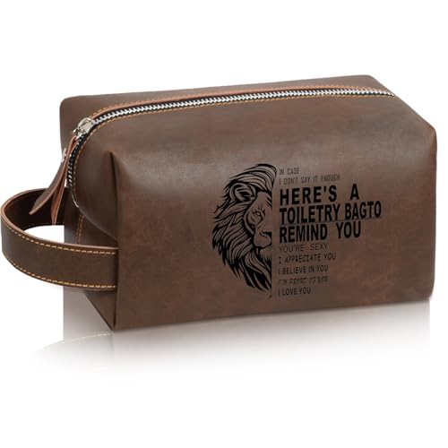 Personalized Husband Birthday Gift from Wife Travel Leather Toiletry Bag Shaving Bag for Men Him, Cool Christmas Valentines Anniversary Birthday Gifts for Husband Boyfriend Partner Dark Brown