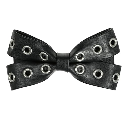 L. Erickson Vanessa Hair Bow Barrette For Women, Double Black Hair Bow With Silver Grommets And French Style Clasp For Most Hair Types