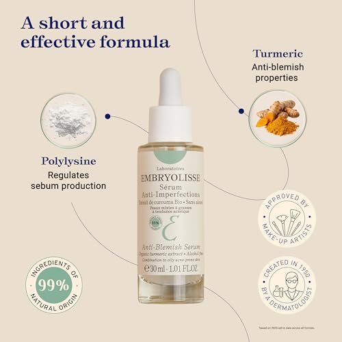 Embryolisse Anti-Blemish Face Serum - Anti Pimples & Black Heads Treatment for Oily to Combination Skin, 1.01 Fl Oz