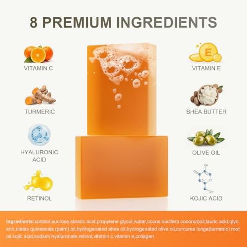 Premium Turmeric Kojic Acid Soap Bar ? Hydrating & Nourishing Serum for Face & Body ? Exfoliating Cleansing Bar with Vitamin C, Retinol & Collagen ? Kojic Acid & Turmeric Cleansing Pads Alternative