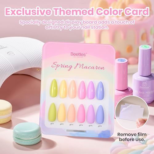 beetles Pastel Gel Polish Set - Spring Macaron Collection, 6 Colors 15ML Pastel Colors Easter Gel Polish with Color Swatch, Soak Off UV LED Spring Nail Art Kit for Women