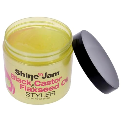 AmPro Shine-n-Jam Castor Oil and Flaxseed Gel - Nourishes Tresses and Adds Shine - Infused With Vitamin E to Condition All Hair Textures - Strengthens with Keratin Protein and Omega 3-16 oz