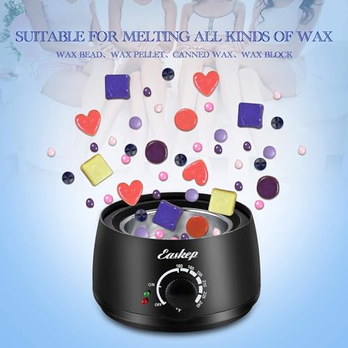 Waxing Kit Wax Warmer Easkep - Wax Kit Hair Removal 6 Adjustable Temperature with 5 Packs Hard Wax Beads and 20 pcs Wooden Applicator Sticks Painless for Legs Face Underarm Bikini Brazilian