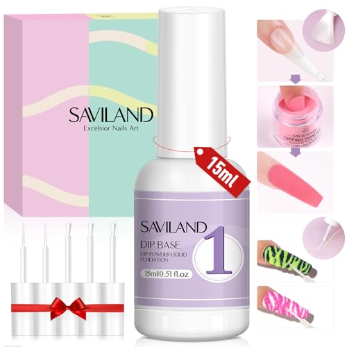 Saviland Dip Powder Base: Vitamin E Ultra Adhesive Dip Foundation Coat for Refill and Dip Powder Nail Kit with Drill - 20 Colors Summer Dip Nails Powder Starter Kit with Everything