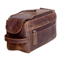 KomalC Premium Buffalo Leather Toiletry Bag for Men & Women With Water resistant Lining, Grooming Travel Pouch, Unisex Wash Bag for Toiletries, Gifts for Men and Women