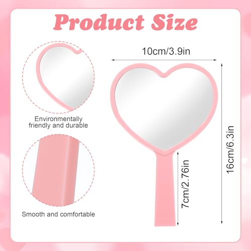 15 Pcs Heart Shaped Handheld Mirror Small Travel Makeup Mirrors with Handle Mini Heart Bulk Plastic Cosmetic Gift for Women (Bright Color)