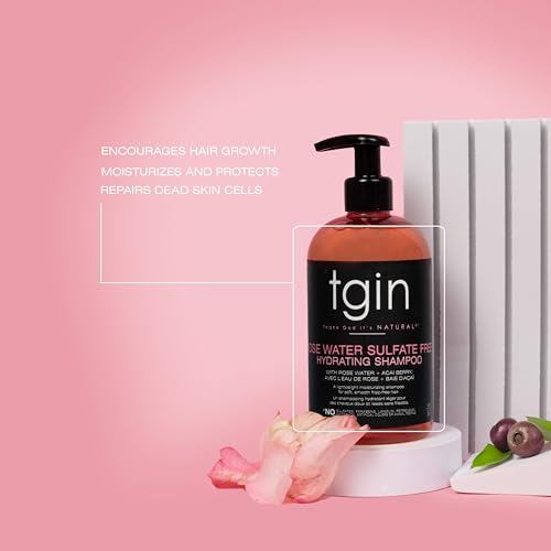 tgin Rose Water Sulfate-Free Hydrating Shampoo ? Clarifying Shampoo for Curly, Wavy & Coily Hair ? Lightweight Tgin Hair Products for Soft, Shiny, No Frizz Strands ? Natural Botanical Formula (13oz)