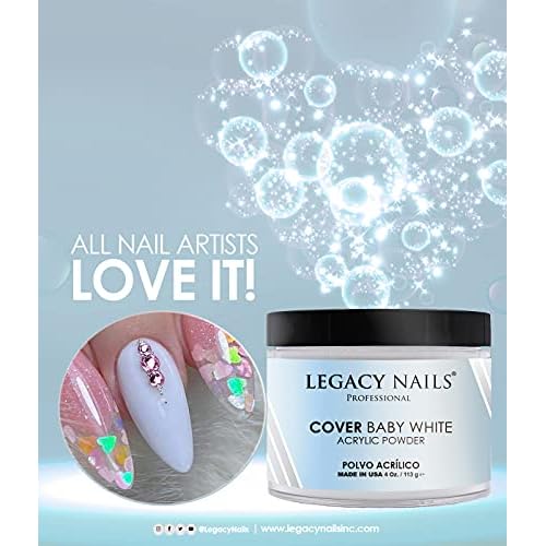 Legacy Nails Professional Cover Acrylic Powder, 4 ounces - Ideal For French Nail Art, Create Nail Art, Nail Extension That Provide a Healthy, Natural Look To Nails (BABY WHITE)
