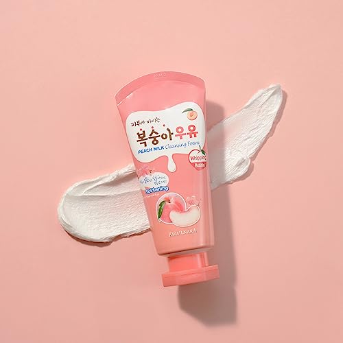 Kwailnara Peach Milk Facial Cleanser (4.06 Fl Oz) ? Korean Face Wash for Clear & Glowing Skin | Milk Protein, Royal Jelly & Vitamin-Rich Peach Extract | Creamy Whipped Foam