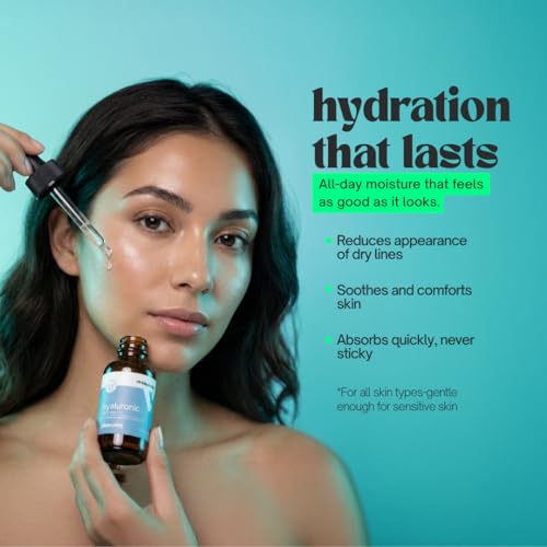 Hyaluronic Acid Serum for Face Made in USA 60 ml - Lightweight, Non-Greasy Hyaluronic Serum with Panthenol Vitamin B5 for All Skin Types Hydrating Skin Care Anti Aging Plupming Skincare