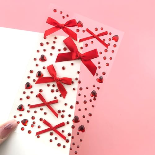 Valentine's Day Face Jewelry Body Face Rhinestone Temporary Tattoo Sticker Set Red Heart Face Gems for Women Girls Festive Face Stickers for Valentine's Day (Red Heart)