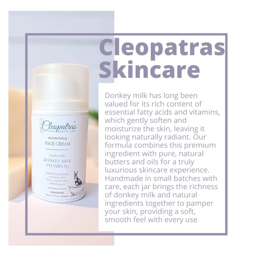 Cleopatra's Beauty Line Donkey Milk Face Cream All Natural Moisturizer with Niacinamide & Plant-Based Ingredients for Hydration & Nourishment