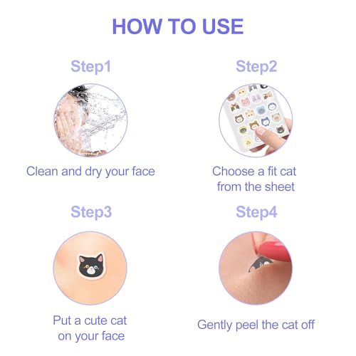 Cat Pimple Patches,Cute Pimple Patches,Acne Patches for Face, Cute Stickers,Salicylic Acid & Tea Tree, 120 Hydrocolloid Dots in 20 Colors for Face,Cute Cat Pimple Stickers