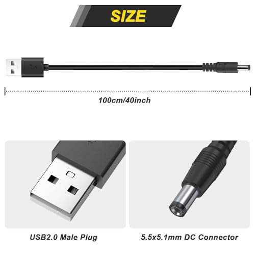 Power Cord 5V Replacement Charger USB Adapter, Hair Trimmer Charger Cable for Electric Clippers, Beard Trimmers, Shavers, Purifiers (2 Cable & 7 Adapter & Bag)