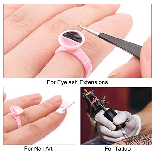 Eyelash Glue Rings, [300PCS] Lash Glue Holder Pallet for Lash Extension, 2 Slot Pink Glue Cup, Lash Rings, Plastic Makeup Rings for Nail Art, Lash Tech Tools, Lash Extension Supplies