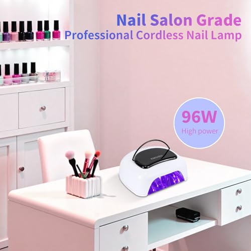 Professional Rechargeable UV LED Nail Lamp,96W Cordless UV Light for Gel Nails with Metallic Reflector & Metal Base, Fast Curing Lamp Manicure,Pedicure,Ideal for Nail Salon and Home(White)