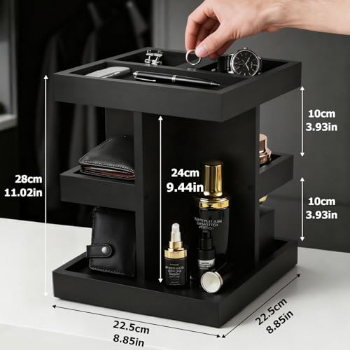 Black Cologne Organizer for Men, Cologne Rack Stand with 360¡Æ Rotate, 3 Tier Wooden Perfume Shelf, Desk Organizer, For Dad Husband Boyfriend Birthday Valentine's Day Gifts