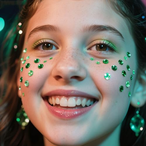 500pcs St. Patrick's Day Face Gems - Green Rhinestones for Face, Body, Nails | Self-Adhesive Sparkly Shamrock Jewels for Makeup,St. Patrick¡¯s Day Party Decorations, DIY Crafts Supplies