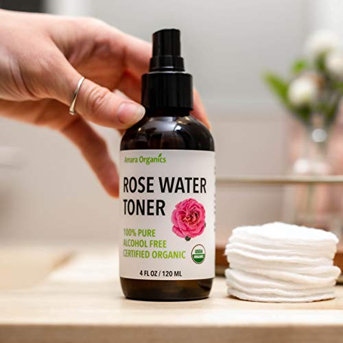 Rose Water Spray for Face - Facial Toner & Hair Mist - USDA Certified Organic - 100% Pure & Alcohol Free - 4 Oz