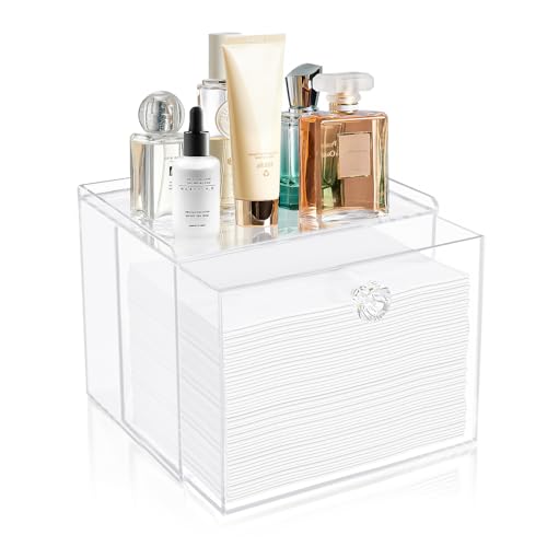 Disposable Face Towel Container Box with Drawer, Acrylic Storage Containers Compatible with Clean Skin Club Clean Face Towels, Clear Makeup Organizer for Face Towel (Excluding Facial Towels)