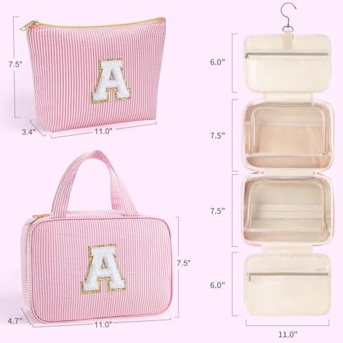 YOOLIFE Initial Hanging Toiletry Bag for Teen Girl - Birthday Gifts for 11 12 13 14 15 16 17 18 19 Year Old Girls, Travel Toiletry Bag Gifts for Mom Daughter Sister Friends, Letter A, Pink