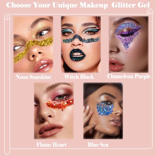 Boko 50ML Body Glitter Gel, Mermaid Chunky Glitter Gel for Face Hair Body Sparkle Makeup, Cosmetic Face Glitter Sequins for Festival Concert Party Rave Accessories - Chameleon Purple