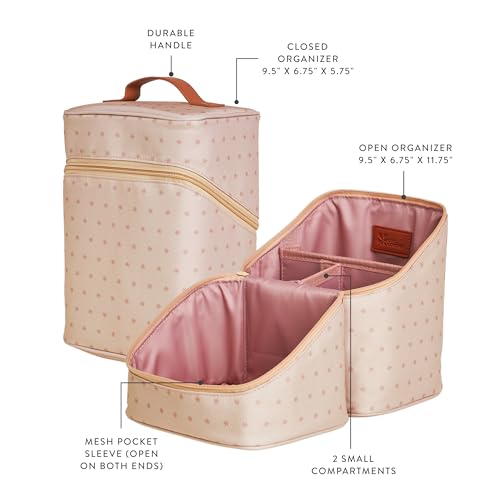 Erin Condren Tall Organizer Case, Multi-Purpose Travel Case with Stylish Almond Asterisk Design, Removable Dividers and Sturdy Vegan Leather Handle, Carry Toiletries, Makeup, Jewelry and More
