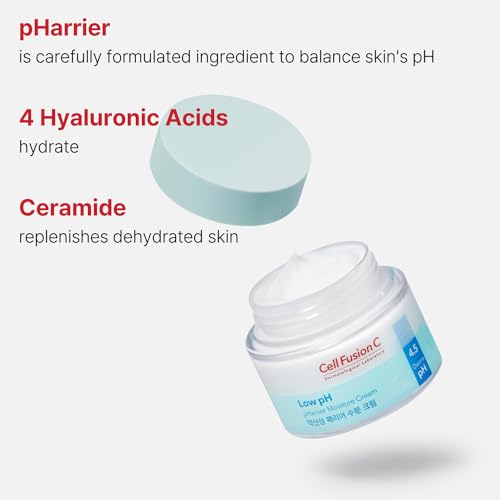 Cell Fusion C Low pH pHarrier Moisture Cream, Lightweight Daily Moisturizer with 4 Hyaluronic Acids and Ceramide, 2.7 fl.oz