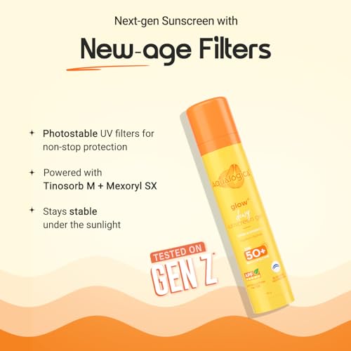 Aqualogica Glow+ Dewy Face Sunscreen with SPF 50+ & PA+++ | Blue Light Protection & No White Cast | Helps Give Glowing Skin with Papaya & Vitamin C | 1.76 Oz/50g