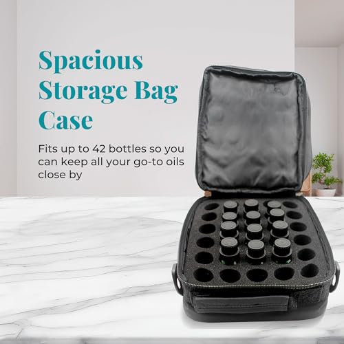 Your Oil Tools Versatile Essential Oil Storage Carrying Case- Holds 42 Bottles for 5ml, 10 ml, 15ml, 20ml and 100ml- Essential Oil Travel Case Storage Bag with Handle and Shoulder Straps ? Black