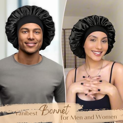 Satin Bonnet Set Includes 1 Satin Bonnet for Man Women(Black) and 1Satin Bonnet for Women(Green)