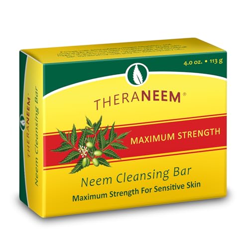 TheraNeem Neem Oil Cleansing Soap Bar for Sensitive Skin - Body Wash Bar for Women & Men, Made with Organic Olive, Coconut, Palm, & Jojoba Oils, Gentle Clean, Natural Herbal Cleanser - 4.5 oz