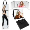 3 Way Foldable Full Length Mirror with Handle 31.89 x 11.22 Inches Leather Portable Camping Travel Hanging Folding Body Mirror for Makeup Dance Home Fitness Spa Hair Styling (Black)
