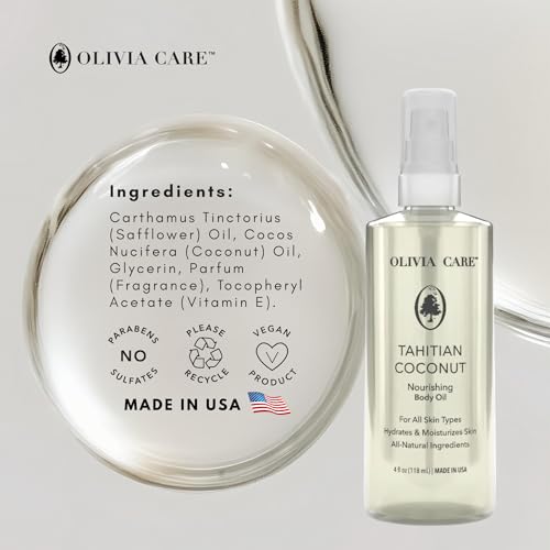 Olivia Care Tahitian Coconut Nourishing Body Oil, 4 fl oz, For All Skin Types