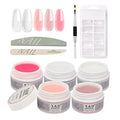 X&D Poly Gel Nail Kit Polygel Quick Dry Natural Clear Polygel 5 Colors Nail Extension Balance Builder with Dual Forms, Brush with Spatula, Professional File and Buffer Set