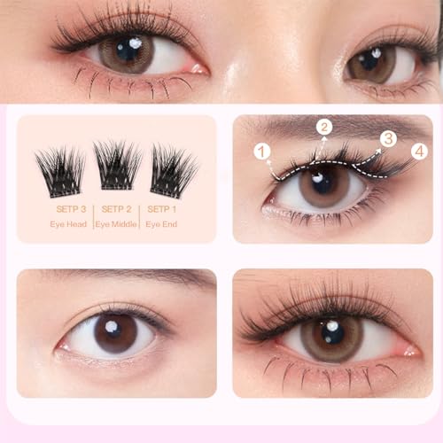 Reusable Adhesive Eyelashes Natural Look Self Adhesive False Eyelashes Lash Clusters No Glue Needed Fake Press on Clusters Eyelash Extension Waterproof Glue-free Realistic Eyelashes Pre Bond Lashes