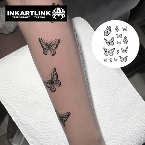 INKARTLINK Semi Permanent Tattoo, Realistic Butterfly Temporary Tattoo, Suitable for Sweet Girls, Waterproof and Non-reflective, Exquisite Packaging, Unique Design (Butterfly 1)